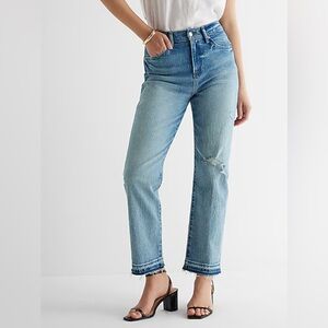 Express Ladies High Waisted Medium Wash Drop Hem Straight Ankle Jeans NWT Size 8